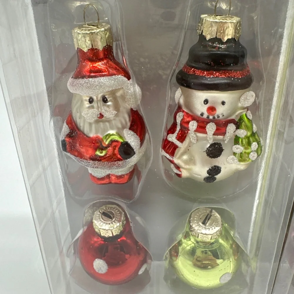 Pier 1 Mini Glass Ornaments Santa Snowman Bear Polka Dot Round Ball 3 Sets of 4